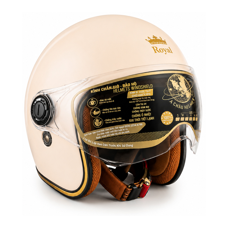CASCO PARA MOTO - ROYAL M-20K / MILK / BRILLO